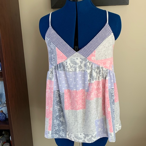 Ces Femme Tops - Ces Femme top w/spaghetti straps that adjust, in cute patchwork print, size L